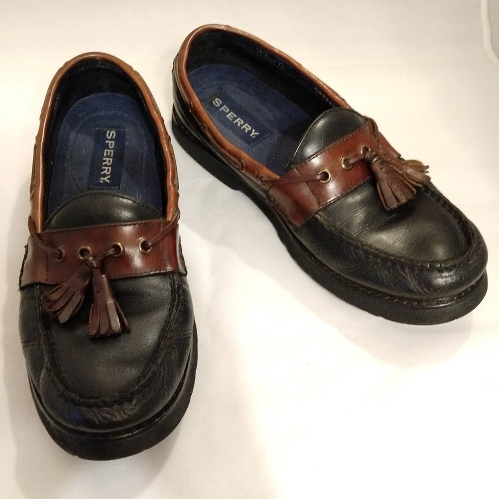 Sperry Topsider Black Leather Slip-On Loafers 11M
